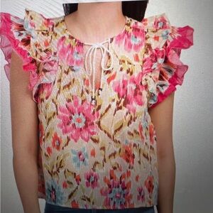 NWT HOUSE OF HARLOW Ruffle Peasant Top Sz S